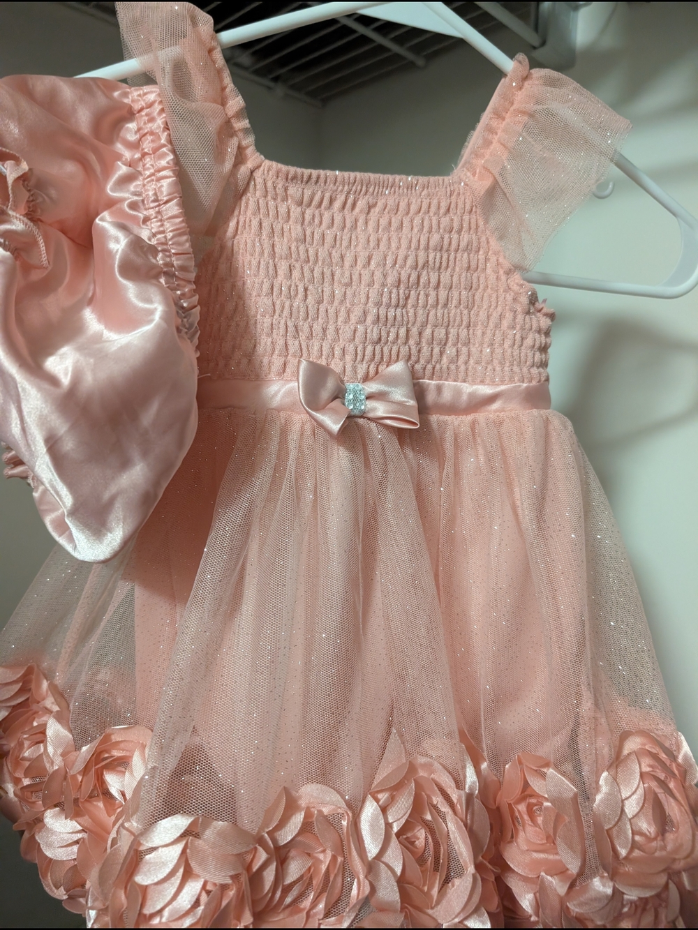 Nannette Peach Tulle Sparkle Be BAby Flower Hem Party Dress 3m